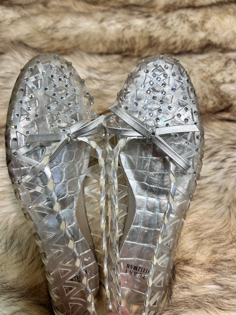Stuart Weitzman Silver Clear Jelly Ballet Flats with Bow - Picture 2 of 6
